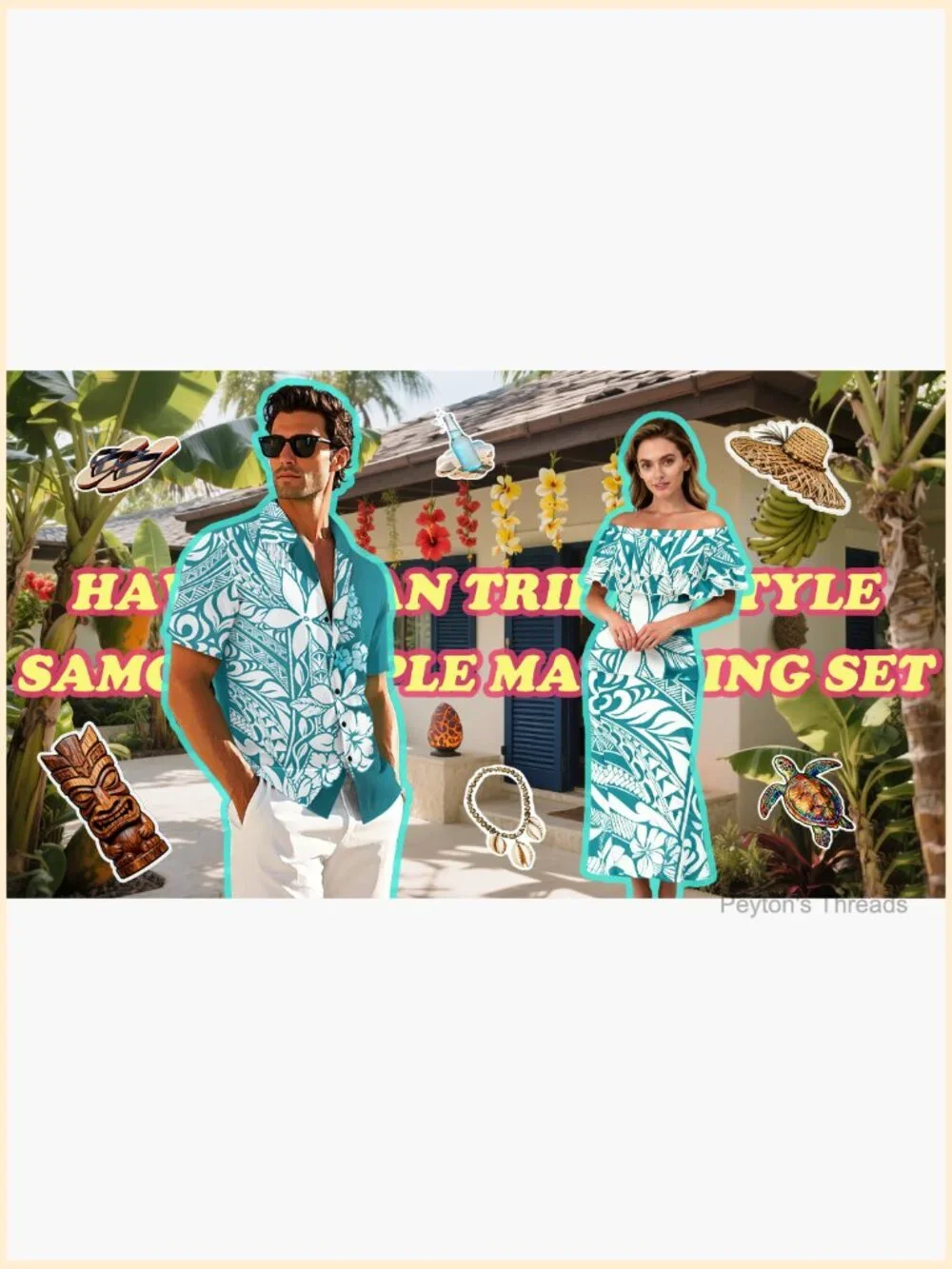 Polynesian Off Shoulder Dress with Skirt Set Couples Matching Shirt